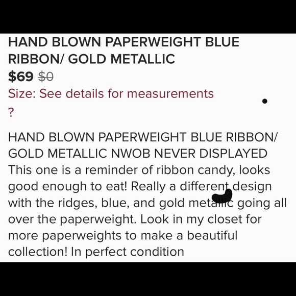 HANDBLOWN PAPERWEIGHT PERSIMMON/GOLD METALLIC - Picture 11 of 11